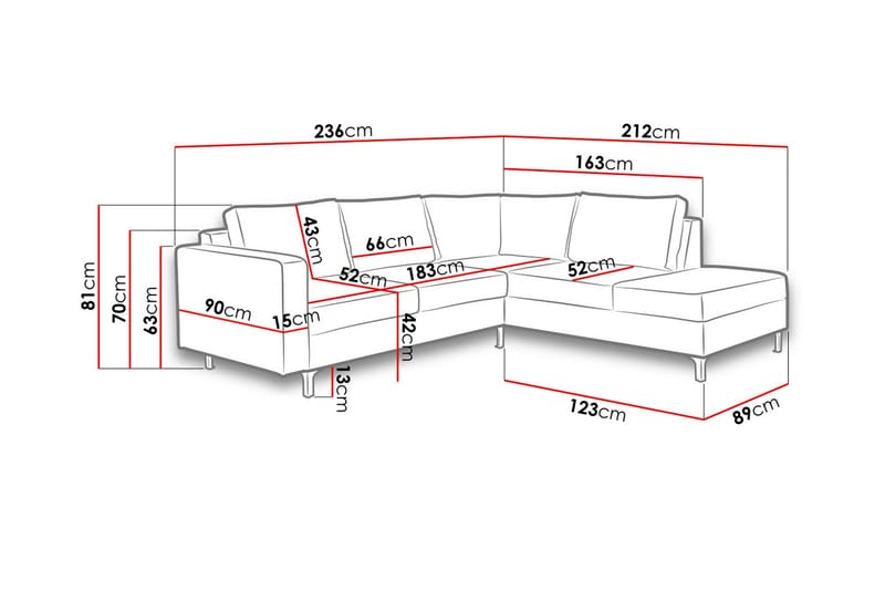 Oberting 3-personers hjørnesofa - Sort - Sofa med chaiselong - Lædersofaer - 2-personer sofa med chaiselong - 3 personers sofa med chaiselong - 4 personers sofa med chaiselong - Velour sofaer