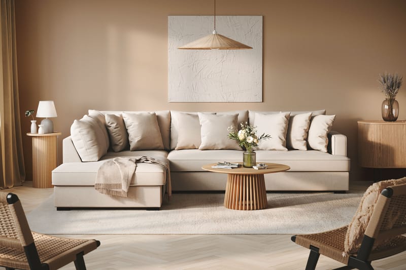 Rossi Dybde 3-personers Bouclé L Sofa med Chaiselong Venstre - Lys Beige - Møbler - Sofaer - Sofa med chaiselong