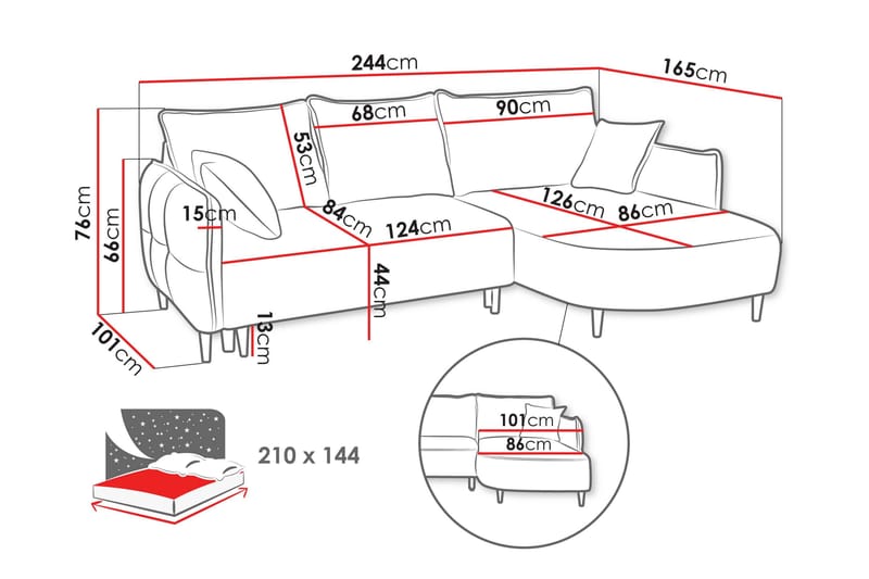 Sycylia Sofa med Divan 3-personers - Grå - Møbler - Sofaer - Sofa med chaiselong