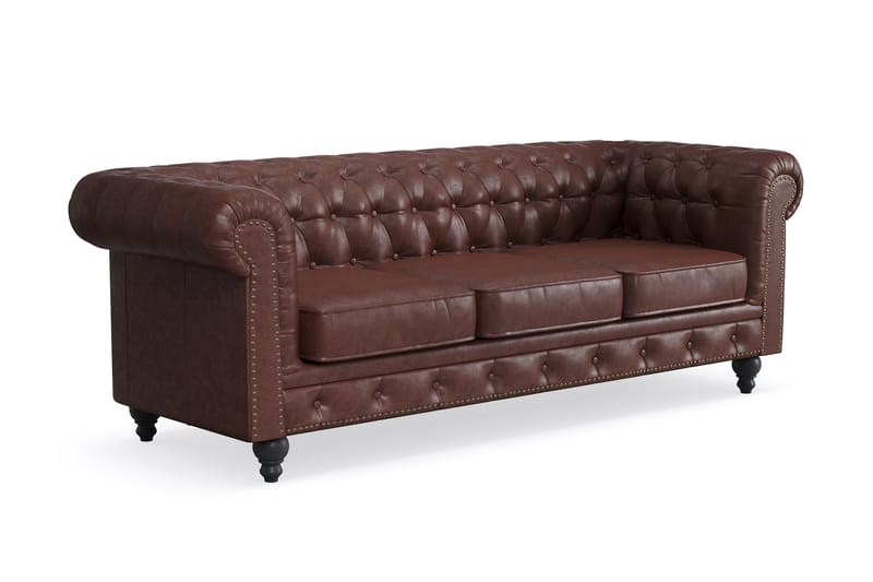 Chesterfield Deluxe 3-pers Sofa - Mørkebrun - Møbler - Sofaer - 3 personers sofa