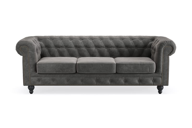 Chesterfield Deluxe 3-pers Sofa - Mørkegrå - 3 personers sofa