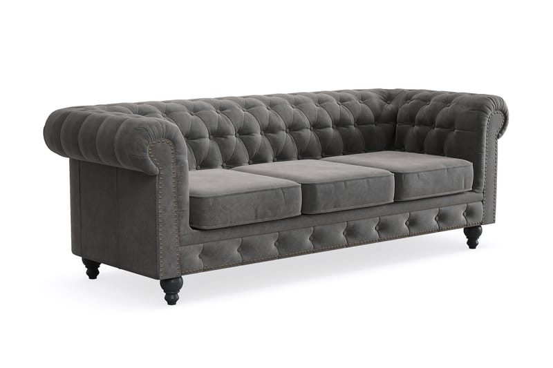 Chesterfield Deluxe 3-pers Sofa - Mørkegrå - Møbler - Sofaer - 3 personers sofa