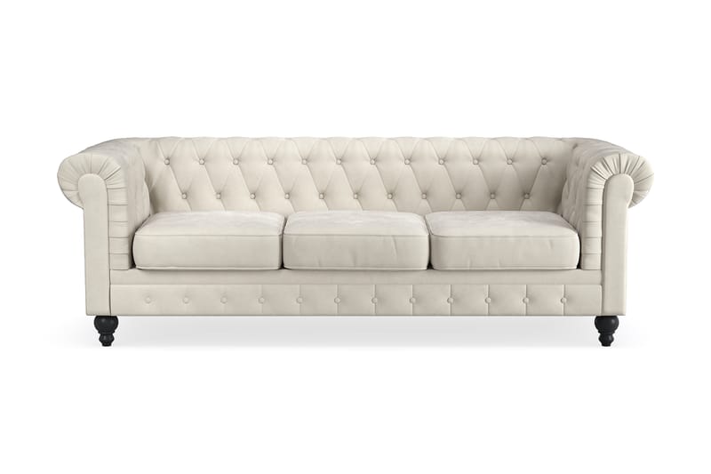 Chesterfield Luksus 3-personers Fløjlsofa 225 cm bred - Beige - Møbler - Sofaer - Chesterfield sofaer