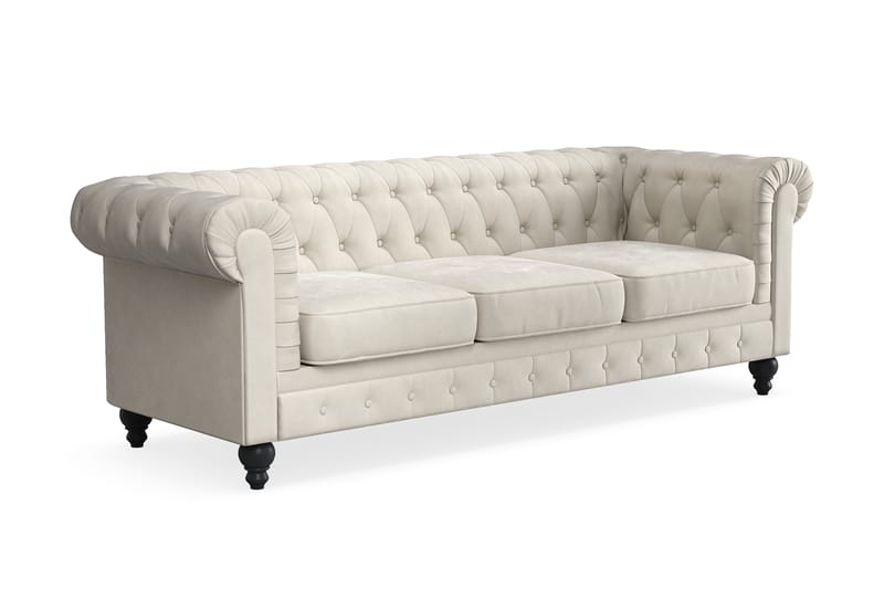 Chesterfield Luksus 3-personers Fløjlsofa 225 cm bred - Beige - Møbler - Sofaer - Chesterfield sofaer