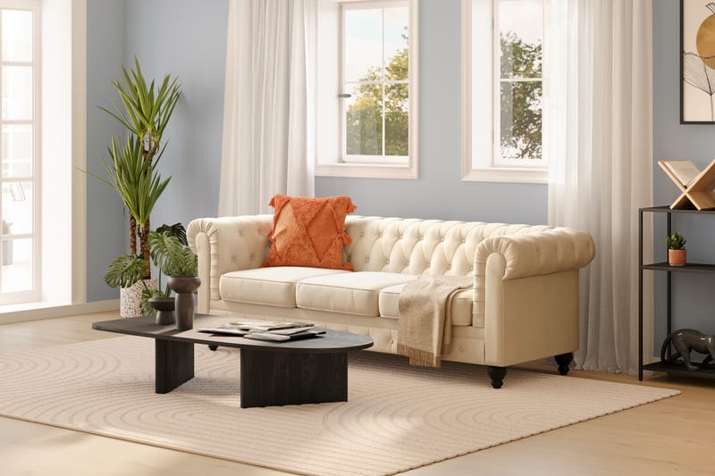 Chesterfield Luksus 3-personers Fløjlsofa 225 cm bred - Beige - Møbler - Sofaer - Chesterfield sofaer