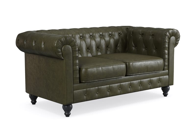 Chesterfield Lyx 2-pers Sofa - Mørkegrøn PU - Møbler - Sofaer - 2 personers sofa