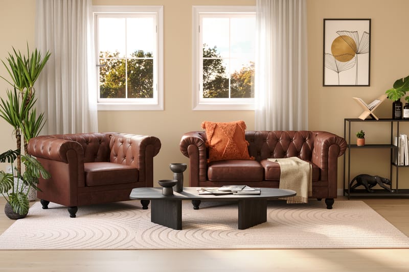 Chesterfield Lyx 2-pers Sofa - Mørkebrun PU - Møbler - Sofaer - 2 personers sofa