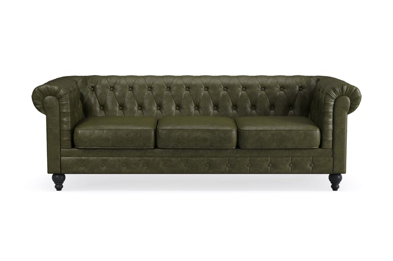 Chesterfield Lyx 3-pers Sofa - Mørkegrøn PU - Møbler - Sofaer - Chesterfield sofaer