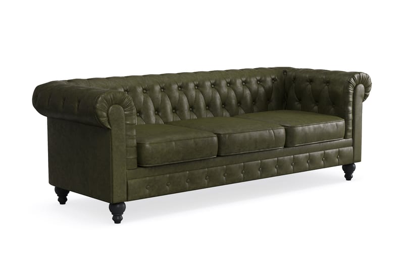 Chesterfield Lyx 3-pers Sofa - Mørkegrøn PU - Møbler - Sofaer - Chesterfield sofaer