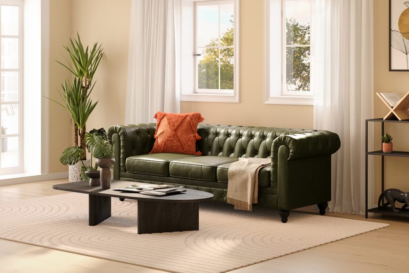 Chesterfield Lyx 3-pers Sofa - Mørkegrøn PU - Møbler - Sofaer - Chesterfield sofaer