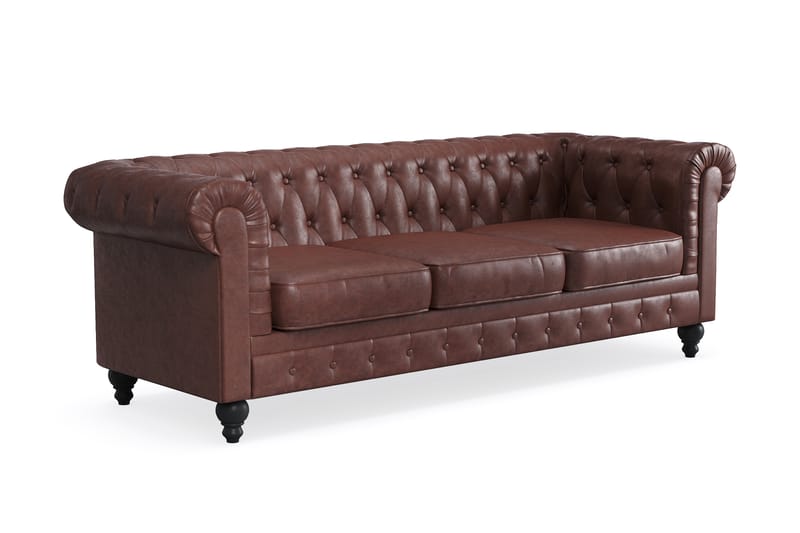 Chesterfield Lyx 3-pers Sofa - Mørkebrun PU - Møbler - Sofaer - Chesterfield sofaer