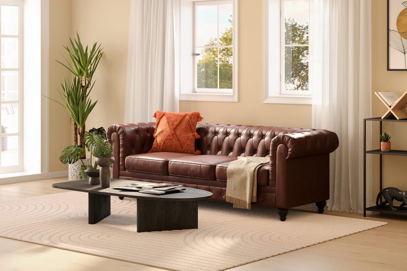 Chesterfield Lyx 3-pers Sofa - Mørkebrun PU - Møbler - Sofaer - Chesterfield sofaer