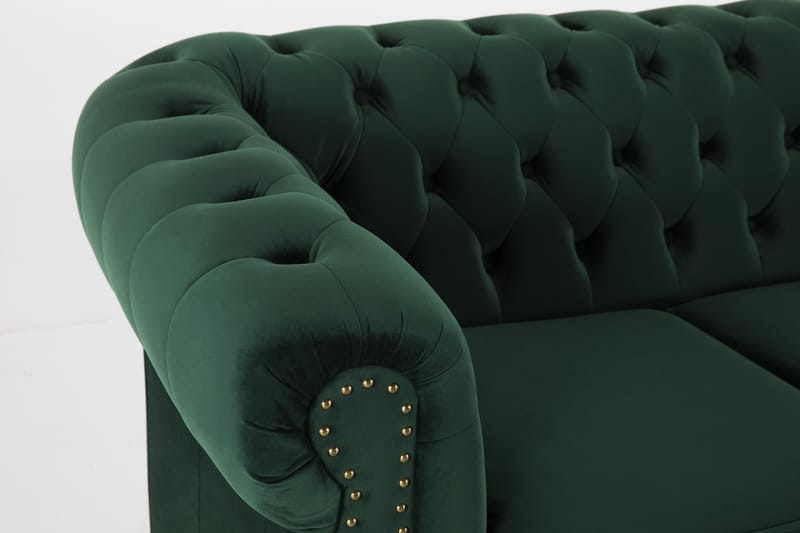 Chesterfield Deluxe Veloursofa 3-pers - Mørkegrøn - Møbler - Sofaer - Chesterfield sofaer