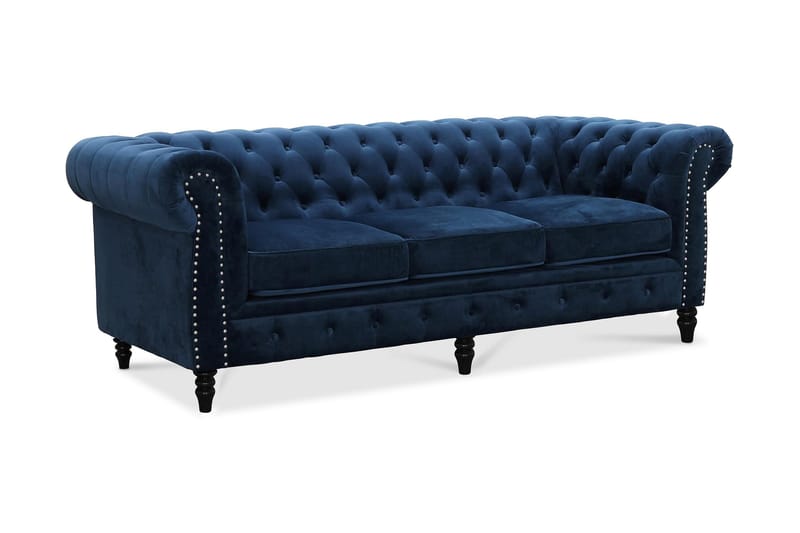 Chesterfield Deluxe Veloursofa 3-pers - Blå - Møbler - Sofaer - Chesterfield sofaer