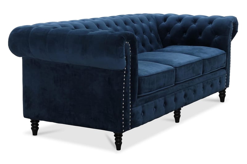 Chesterfield Deluxe Veloursofa 3-pers - Blå - Møbler - Sofaer - Chesterfield sofaer