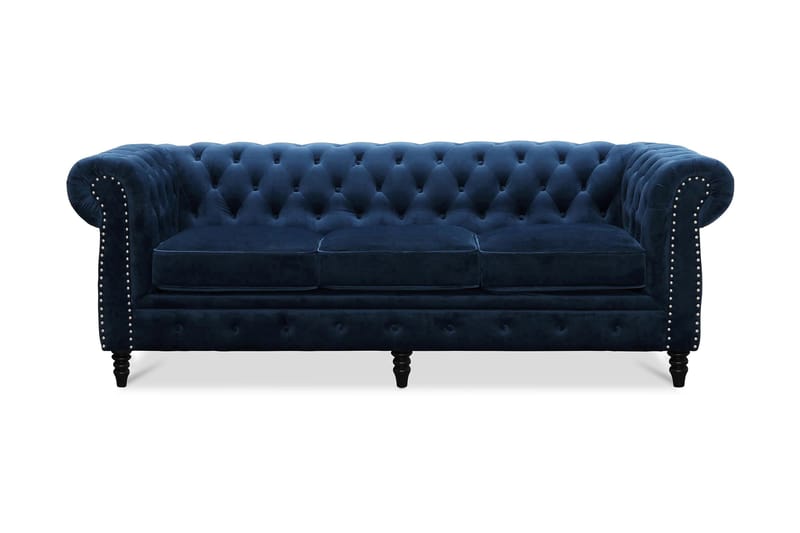 Chesterfield Deluxe Veloursofa 3-pers - Blå - Møbler - Sofaer - Chesterfield sofaer