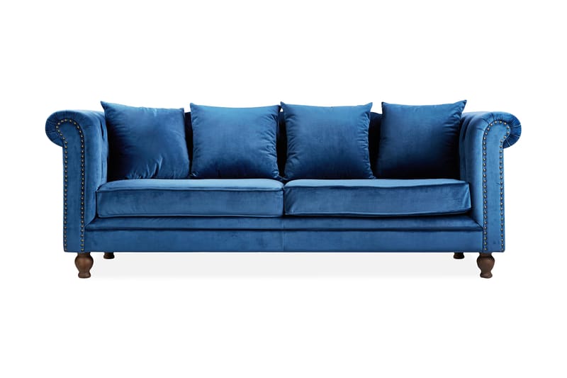 Robyn 3-personers Sofa Velour Blå - Møbler - Sofaer - Chesterfield sofaer