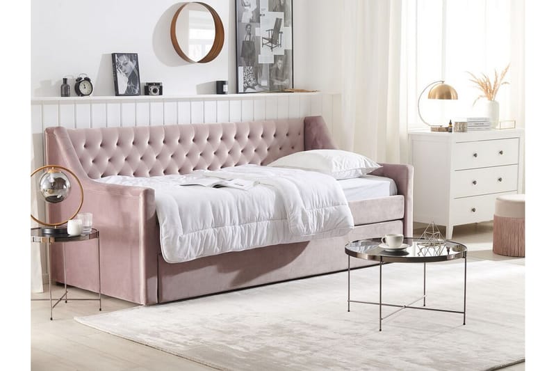 Daybed 90 x 200 cm Velour lyserød MONTARGIS - Lyserød - Møbler - Sofaer - Daybed