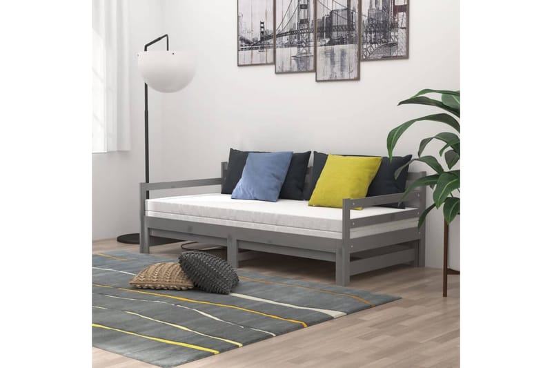 daybed med udtræk 2x(90x200) cm massivt fyrretræ grå - Grå - Møbler - Sofaer - Daybed