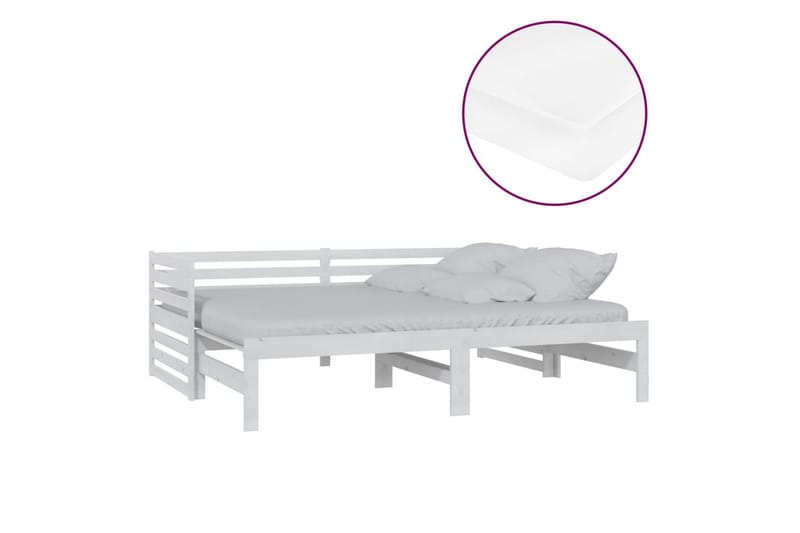 daybed med udtræk 2x(90x200) cm massivt fyrretræ hvid - Hvid - Møbler - Sofaer - Daybed