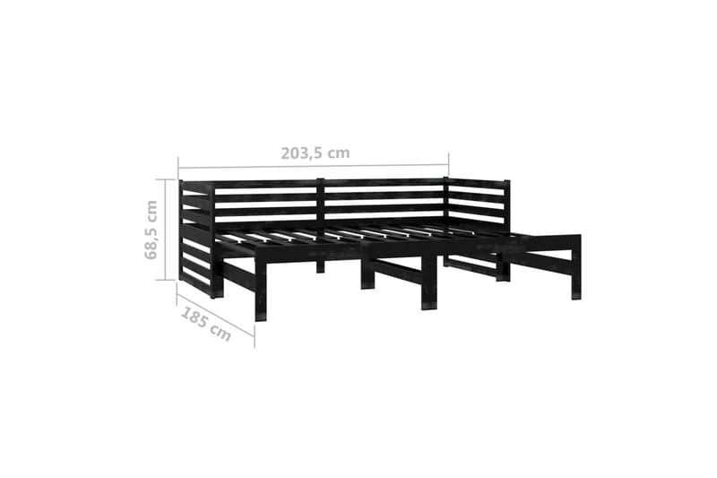 daybed med udtræk 2x(90x200) cm massivt fyrretræ sort - Sort - Møbler - Sofaer - Daybed