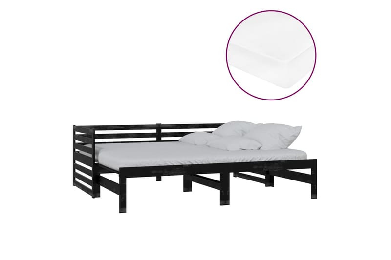 daybed med udtræk 2x(90x200) cm massivt fyrretræ sort - Sort - Møbler - Sofaer - Daybed