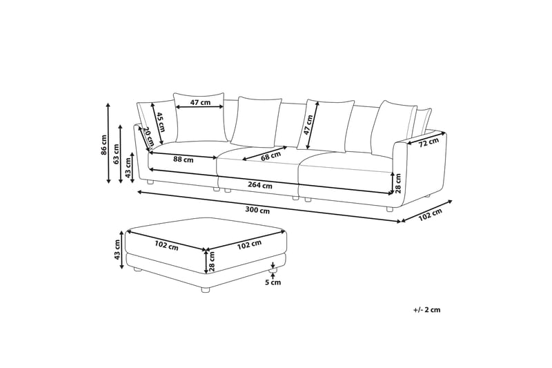 Delisha Sofa 3-personers - Grå/Sort - Møbler - Sofaer - 3 personers sofa