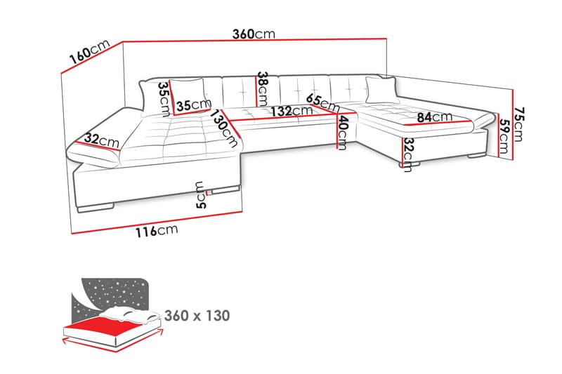 Dewitt Sofa Dobbeltdivan 4-personers - Sort/Lys grå - Møbler - Sofaer - U Sofa