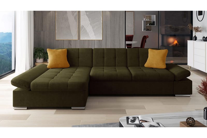 Djerra Sofa med Divan 3-personers - Brun/Gul - Møbler - Sofaer - Sofa med chaiselong