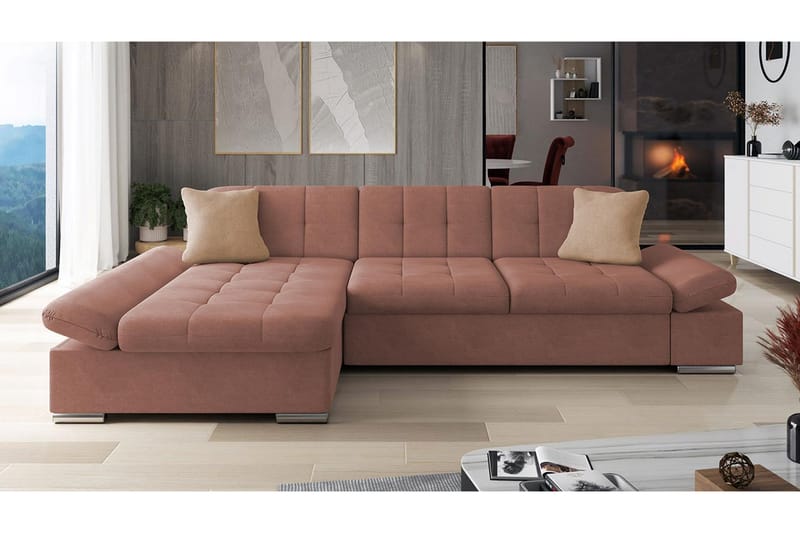 Djerra Sofa med Divan 3-personers - Rosa/Beige - Møbler - Sofaer - Sofa med chaiselong