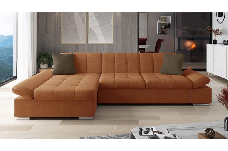 Djerra Sofa med Divan 3-personers - Orange/Brun - Møbler - Sofaer - Sofa med chaiselong