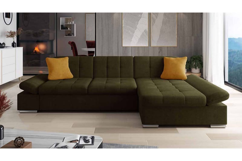 Djerra Sofa med Divan 3-personers - Brun/Gul - Møbler - Sofaer - Sofa med chaiselong