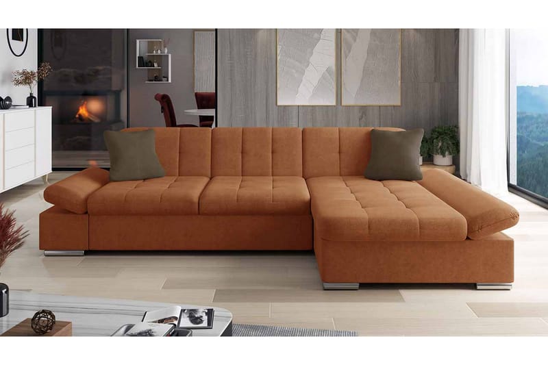 Djerra Sofa med Divan 3-personers - Orange/Brun - Møbler - Sofaer - Sofa med chaiselong