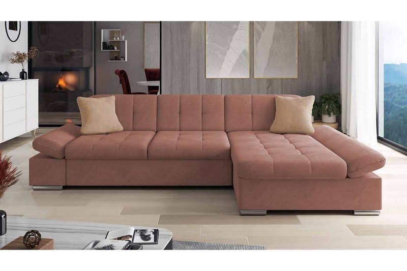 Djerra Sofa med Divan 3-personers - Rosa/Beige - Møbler - Sofaer - Sofa med chaiselong