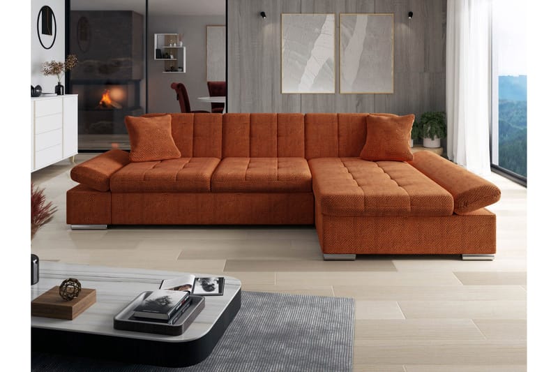 Djerra Sofa med Divan 3-personers - Orange - Møbler - Sofaer - Sofa med chaiselong