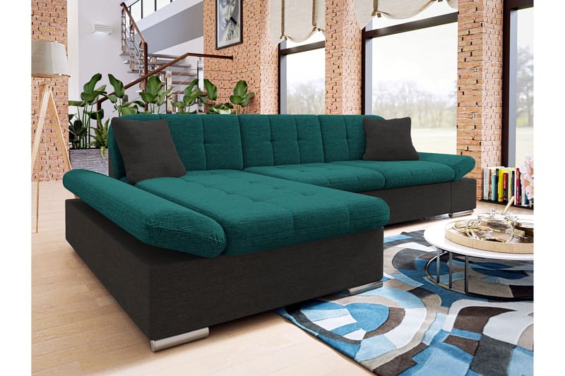 Djerra Sofa med Divan 3-personers - Sort/Grøn - Møbler - Sofaer - Sofa med chaiselong