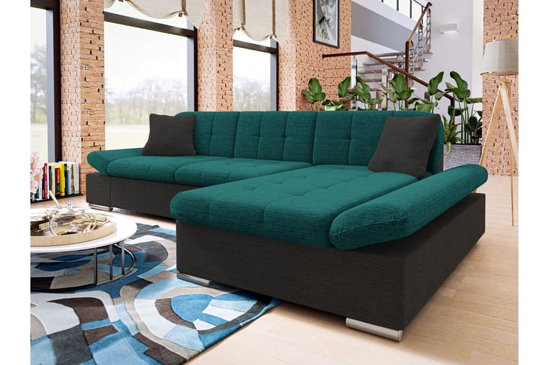 Djerra Sofa med Divan 3-personers - Sort/Grøn - Møbler - Sofaer - Sofa med chaiselong