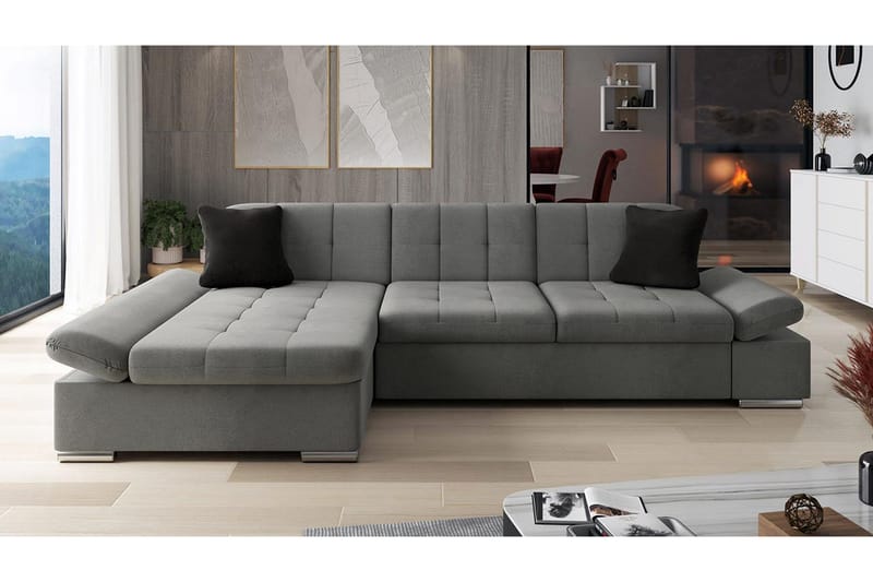 Djerra Sofa med Divan 3-personers - Grå/Sort - Møbler - Sofaer - Sofa med chaiselong