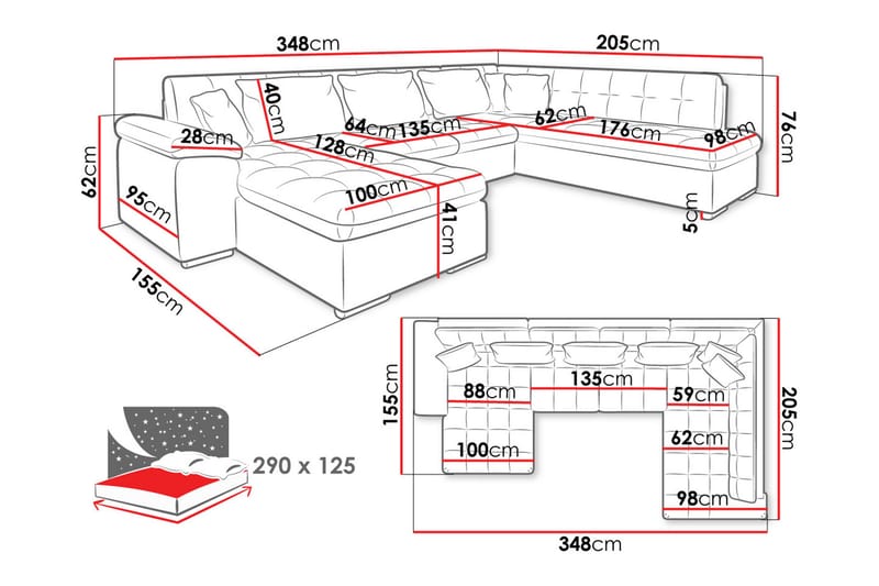 Dynir Sofa med Chaiselong og Divan 4-personers - Hvid/Sort - Møbler - Sofaer - U Sofa