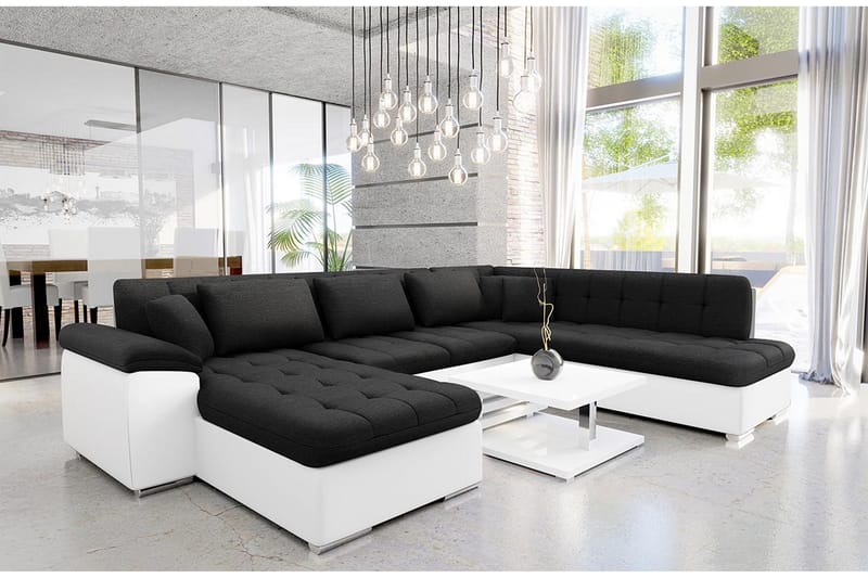 Dynir Sofa med Chaiselong og Divan 4-personers - Hvid/Sort - Møbler - Sofaer - U Sofa