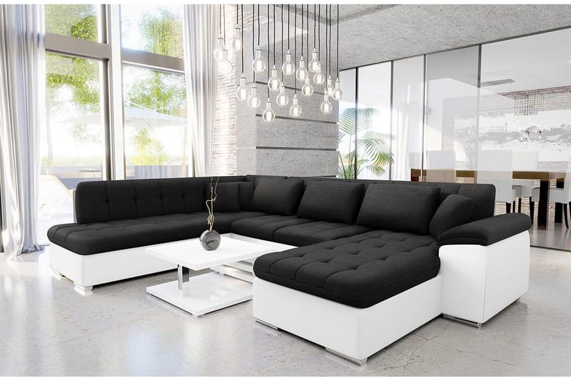 Dynir Sofa med Chaiselong og Divan 4-personers - Hvid/Sort - Møbler - Sofaer - U Sofa