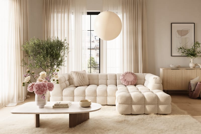 Elise 3-personers Sofa med Chaiselong - Beige Teddy - Møbler - Sofaer - Hjørnesofa