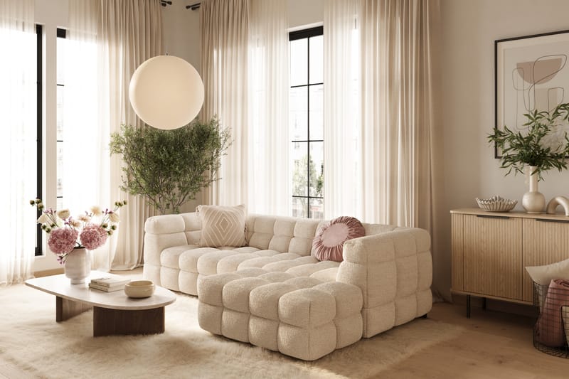 Elise 3-personers Sofa med Chaiselong - Beige Teddy - Møbler - Sofaer - Hjørnesofa