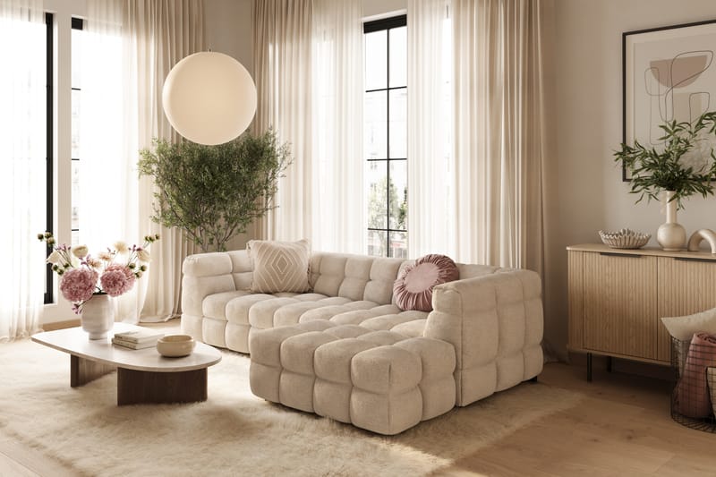 Elise 3-personers Sofa med Chaiselong - Beige - Møbler - Sofaer - Hjørnesofa