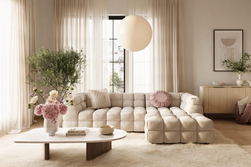 Elise 3-personers Sofa med Chaiselong - Beige - Møbler - Sofaer - Hjørnesofa