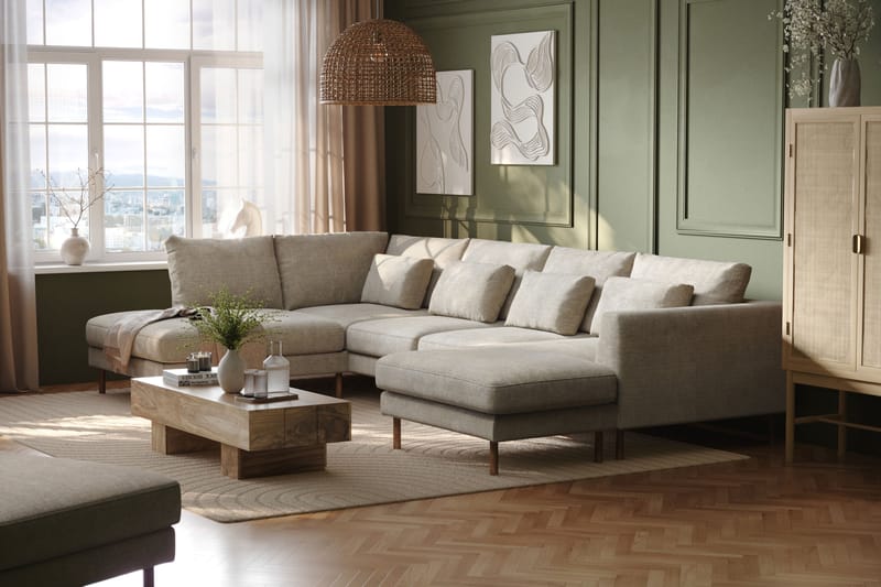 Florenz 4-personers U-Sofa med Divan Højre - Grå/Beige - Møbler - Sofaer - U Sofa