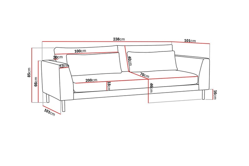 Florenz 4-personers Sofa Hel pude - Grå/Beige - Møbler - Sofaer - 4 personers sofa