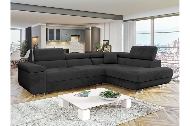 Gabina Sofa med Chaiselong 3-personers - Sort - Møbler - Sofaer - Sofa med chaiselong