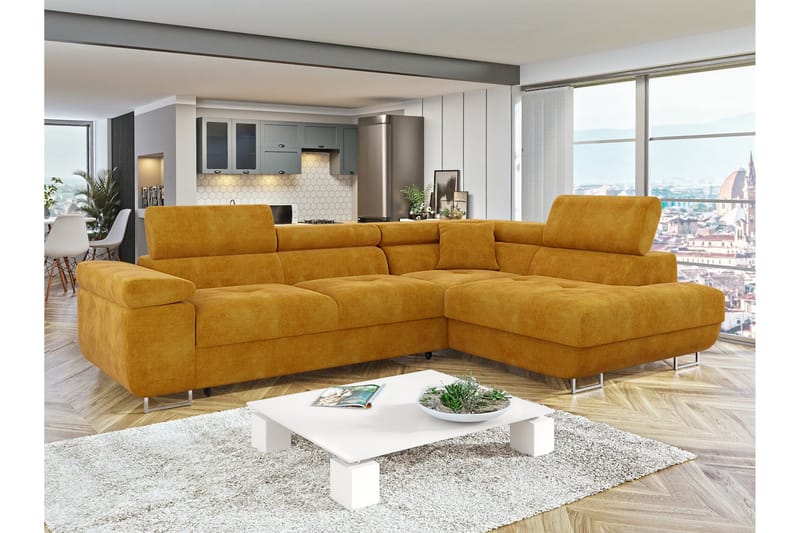 Gabina Sofa med Chaiselong 3-personers - Gul - Møbler - Sofaer - Sofa med chaiselong