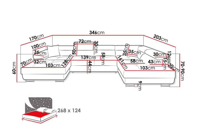 Gabina Sofa med Chaiselong og Divan 4-personers - Sort - Møbler - Sofaer - U Sofa